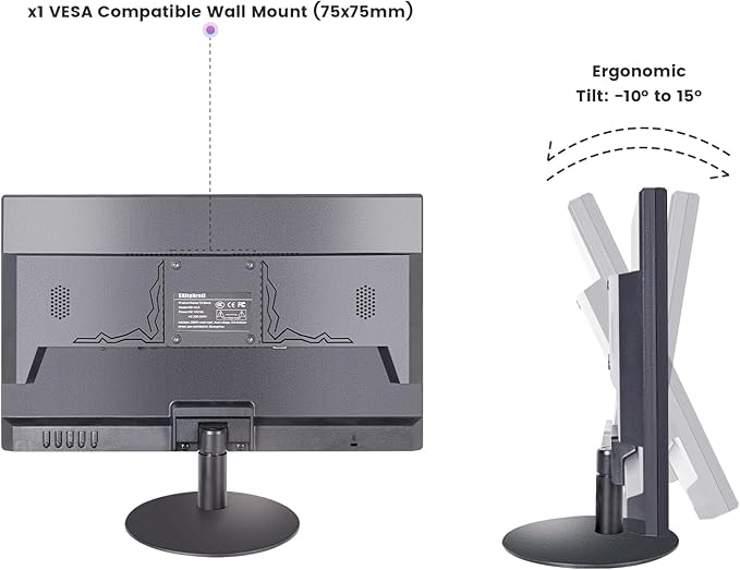 SKitphrati 18.5 Inch Touchscreen Monitor HD 1366x768, VESA Wall Mountable, 10-Points Computer Touch Screen PC Display with Type-B HDMI VGA Port, 75Hz Desktop Touch Display, Black
