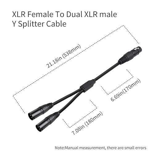 5 Pack XLR Splitter Cable,1 Female to 2 Male, 1.5FT Stereo Mic to L&R Audio Y-Splitter Cable