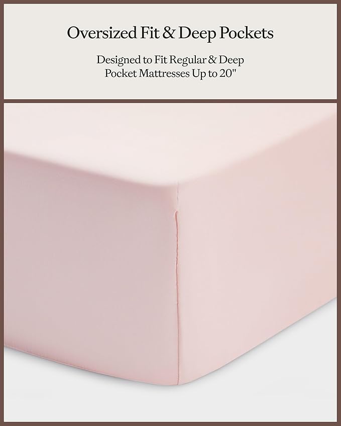 Cozy Earth Luxury Bed Sheet Set - 100% Viscose from Bamboo Fabric, Ultra-Soft & Breathable, Fits Regular & Deep Pocket Mattresses up to 20" - 4 Pieces King Sheet Set - Peony