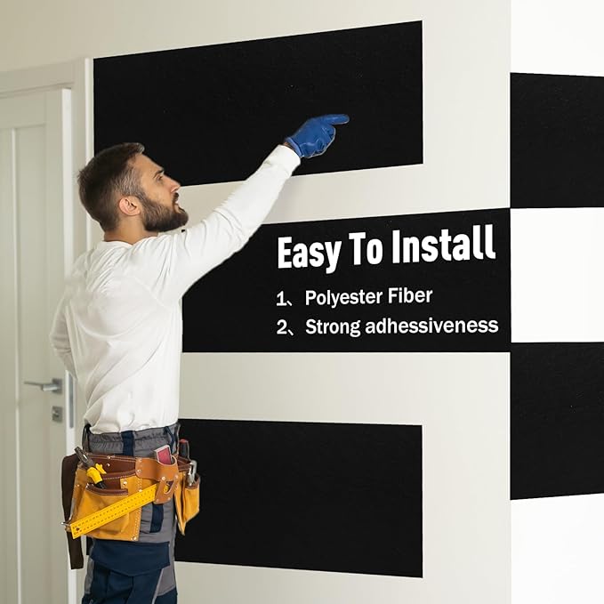 12 Pack Large Acoustic Panels, 47 x 24 x 0.4 Inch Self-adhesive Sound Absorbing Panel for Studio Home Office(Black)