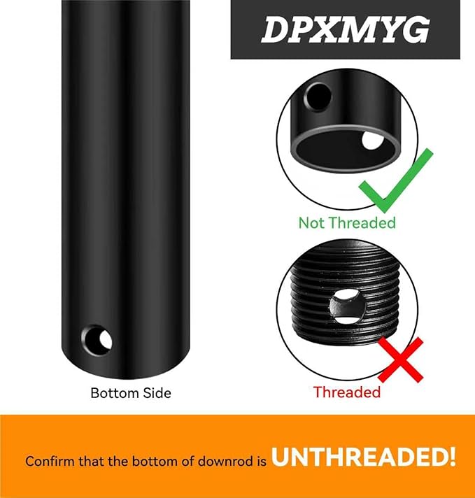 DPXMYG 36 inch Ceiling Fan Downrod with Extension Cord, 3 FT Black Downrod for Ceiling Fan, 1 inch Outside Diameter, Ceiling Fan Boom Suitable for a Wide Range of Fans (Black, Not Threaded)