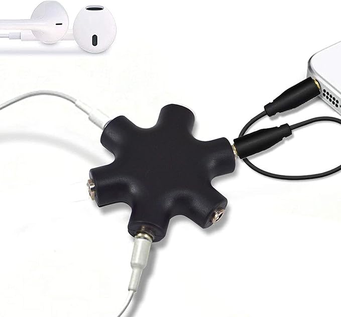 Onelinkmore Headphone Splitter - 5-Jack 3.5mm Audio Stereo Adapter for Headsets, Earbuds, Earphones - 1 Male to 4 Female With Stereo Cable