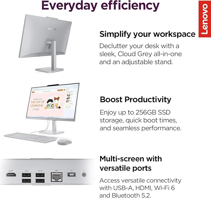 Lenovo IdeaCentre 24" FHD All-in-One Desktop Computer with Lifetime Office 365 for The Web • 16GB RAM • 1TB Storage • Intel Core • Wired Keyboard and Mouse • Windows 11