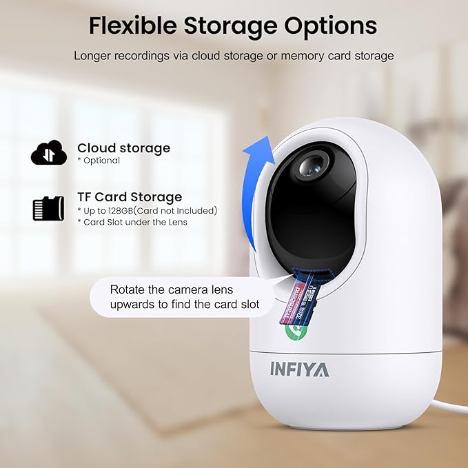 INFIYA 2K Baby Camera-WiFi Home Security Cameras Indoor via One-Tap Call with Elderly/Baby/Nanny, Motion Alert, Local/Optional Cloud Storage, Compatible with Alexa/Google Home, K7 1Pack (2.4GHz Only)