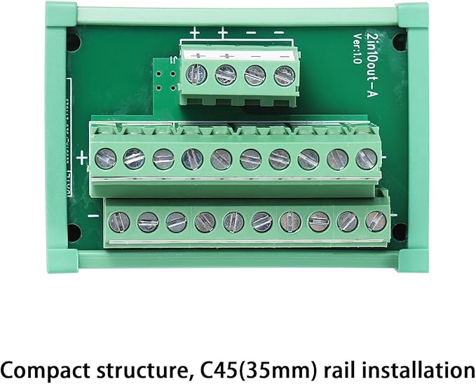 ANMBEST 2 in 10 Out Terminal Blocks Module, 25A DIN Rail and Panel Mounting Power Distribution Breakout Board for PLC Servo Power Amplifier