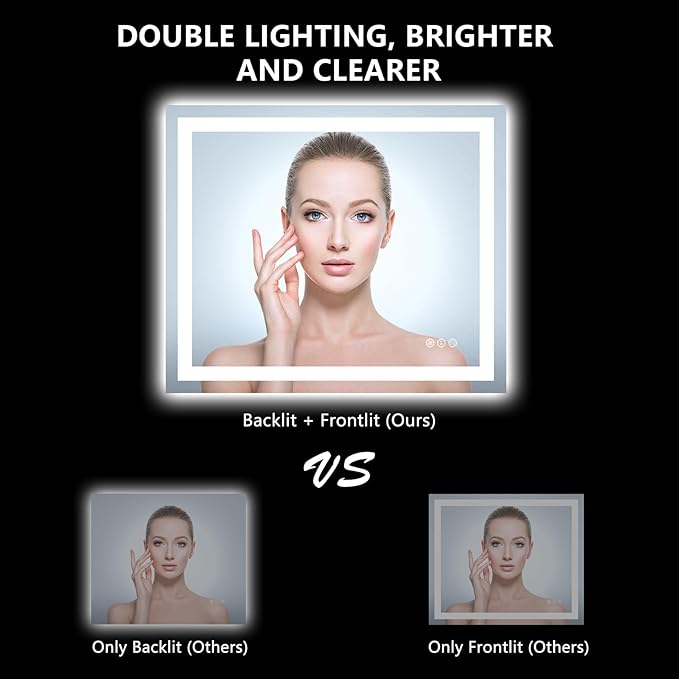 YEELAIT 28x36 Inch LED Bathroom Mirror with Lights Front and Backlit Lighted Vanity Mirror for Bathroom Wall with 3 Colors Dimmable Anti-Fog Memory Shatter-Proof IP54 Waterproof Horizontal/Vertical
