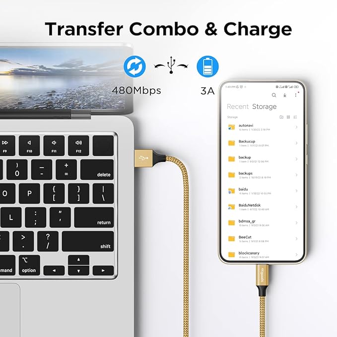 etguuds USB A to USB C Cable 4ft, 2-Pack, 3A Fast Charging Type C Charger Cord for iPhone 17 16 15 Pro Max 16e 17 Air, Samsung Galaxy S25 S24 S23 S22 S21 S20 A17 A16 A56 A55 Flip Fold, Gold