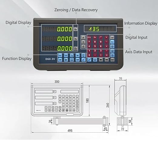 3 Axis DRO Kit Digital Readout TTL Linear Scale Kit 5um Precision (0.0002") for Milling Lathe Machine （170mm~1020mm ）