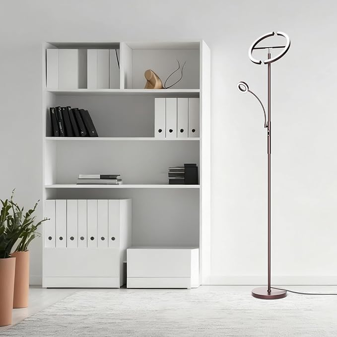 SIBRILLE 2-in-1 Brown LED Floor Lamp - 69" Dimmable Torchiere Standing Lamp with Remote Touch Control, 29W Bright Modern Floor Reading Lamp Pole Light for Living Room Bedroom Office Corner