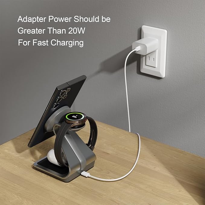 Bonola Wireless Charger for Samsung: Magnetic 3 in 1 Wireless Charging Station for Samsung S25 S24 Ultra S23 S22 S21, Aluminum Alloy Charger Dock Stand for Galaxy Watch Ultra/7/6/5/4, Buds 2/2 Pro