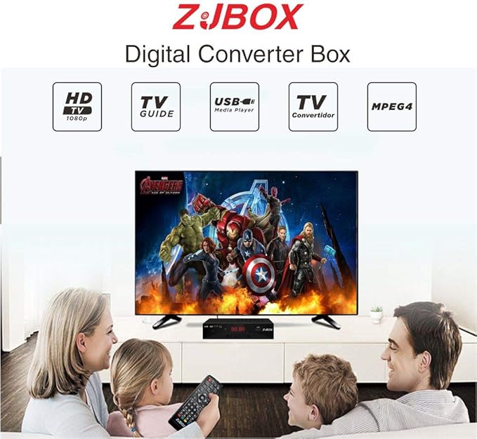 Digital TV Converter Box, ATSC Tv Tuner - ZJBOX for Analog HDTV Live 1080P with Recording&Playback,HDMI Output, Timer Setting TV Tuner Function Digital Channel Free
