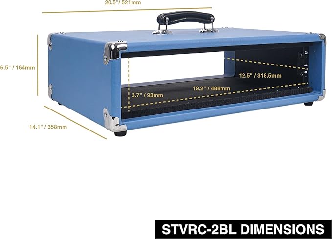 Sound Town Vintage 2U Amp Rack Case, 12.5" Depth with Rubber Feet, Dust Cover, Kickstand, Beau Blue (STVRC-2BL)