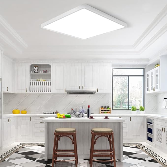 LED Flush Mount Ceiling Light Fixture, 5000K Daylight White, 12inch 24W, 3200LM, Slim Flat Panel Lighting Fixture, Square Modern Ceiling Lamp for Bedroom, Kitchen, Living Room, Closet, Stairwell