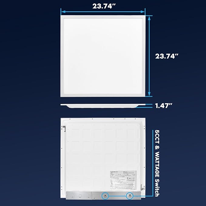 LUXRITE 2x2 FT LED Flat Panel Light, 5CCT Color Selectable 3000K 3500K 4000K 5000K 6500K, Wattage Selectable 20W/30W/40W, 5000 Lumens, LED Drop Ceiling Lights, 0-10V Dimmable, DLC & ETL (4 Pack)