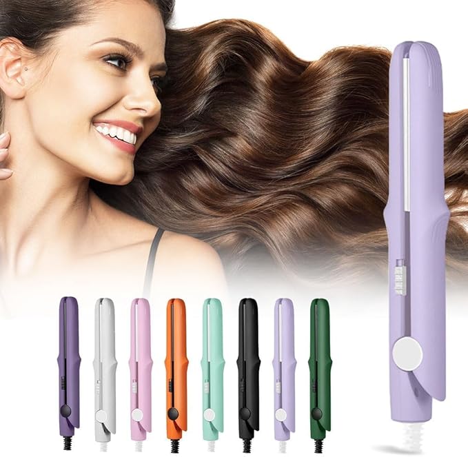 2 in 1 Mini Dual Purpose Curling Iron, 2026 New Portable Curling Wand & Flat Iron Hair Straightener, Mini Wave Hair Curling Iron Wand for Short and All Hair Types (Light Purple)