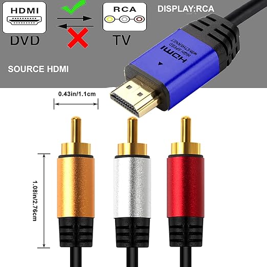 HDMI to RCA 6FT Cable with IC, HDMI Male to 3-RCA BL AV Cable Video Audio Component Converter Adapter 1080P Cable for TV HDTV DVD