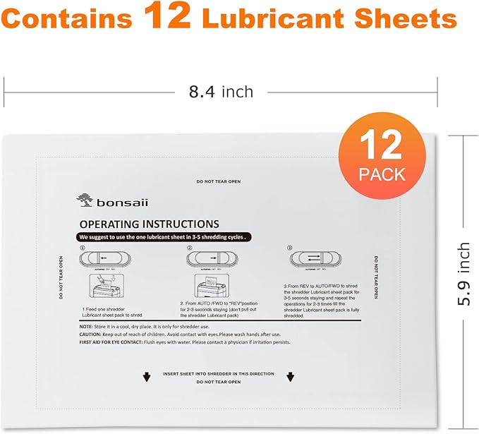 Bonsaii Paper Shredder Lubricant Sheets,12-Pack (8.4 x 5.9 inch/Piece)