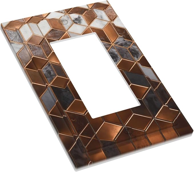 Bvtewkhz Brown Abstract Luxury Modern Geometric Cubic Marble 1 Gang Single Rocker Decorative Light Switch Covers Electrical Faceplate Switch Plates for Bathroom Kitchen Home