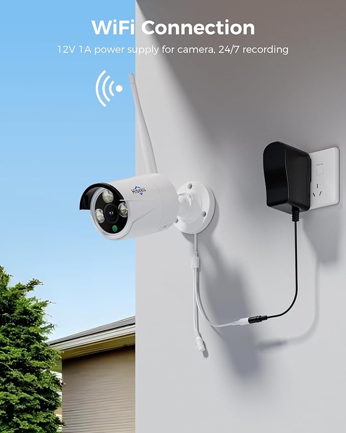 Hiseeu 4K Home Security Camera System, 24/7 Recording, 16CH NVR Kit, Corded Powered 8Pcs 8MP Outdoor Wireless WiFi Cameras, Color Night Vision, Two-Way Audio, Motion Detection, 3TB HDD, 2.4G & 5GHz