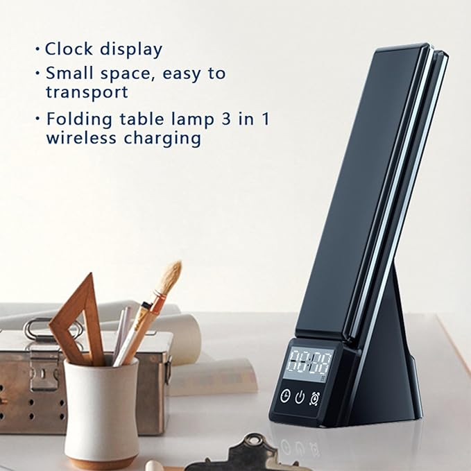FJHBL Multifunctional Desk Lamp Wireless Charger with LED Display, Digital Clock, Alarm, and Tri-Color Lighting. Compatible with All Major Qi-Enabled Phones, Watches, and Earbuds,N61(Black).