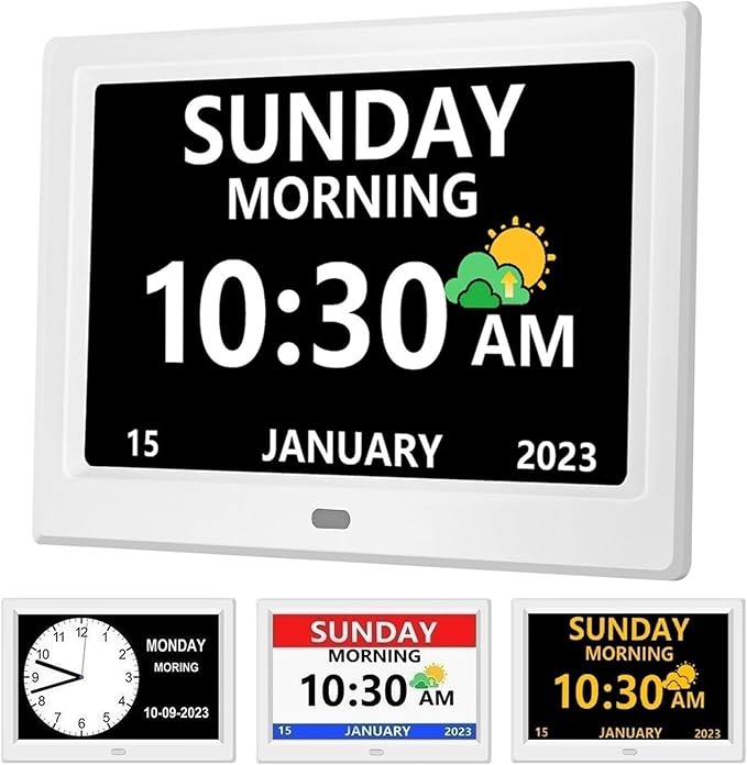 MRCHYDZ 11 Inch Clock with Day and Date for Elderly Large Display Digital Clocks 12 Alarm 3 Display Modes Large Font Alzheimer's Clock Alarm Clocks for Seniors Auto DST 11in White