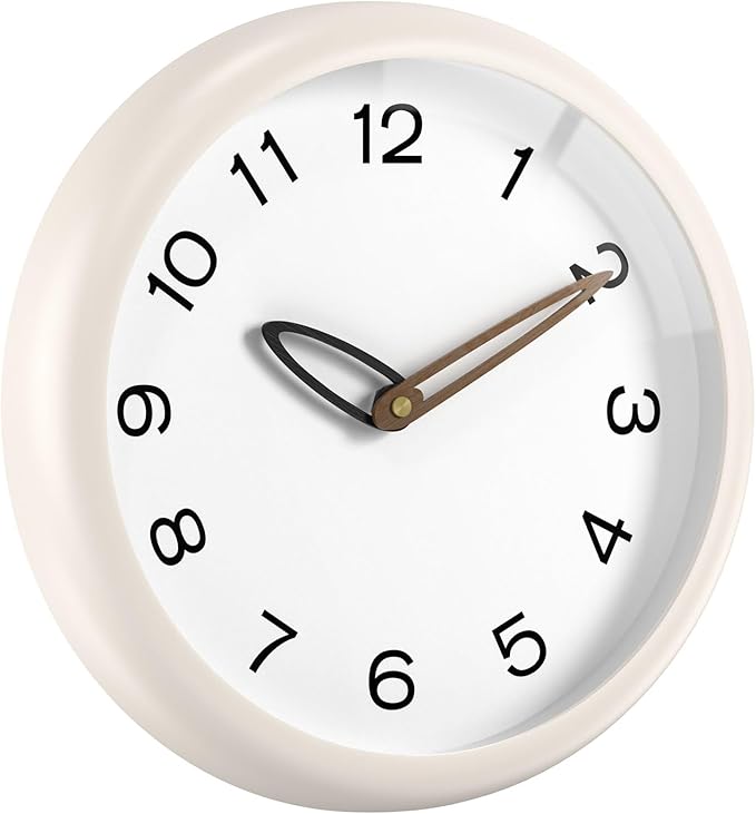 lanktoo Modern Wall Clock,Battery Operated,Tempered Glass,12" Silent Clocks for Living Room,Bedroom,Kitchen,Bathroom - Stylish Home Decor Gift (Off White)