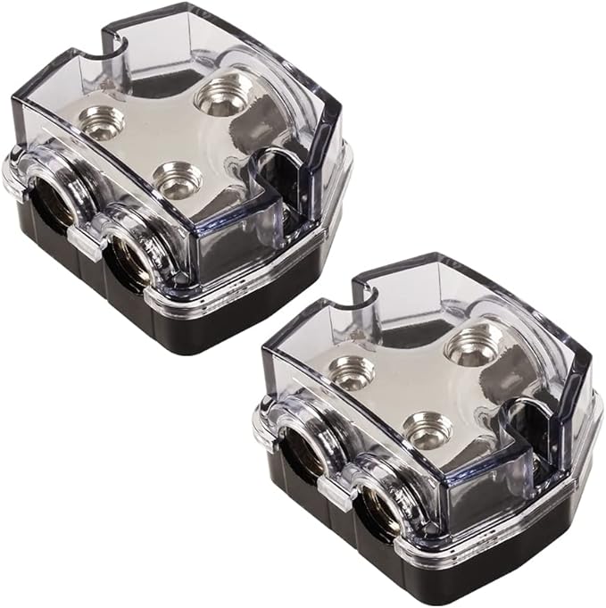 DHYANAOM Amp Power Distribution 2 Way, 0 Gauge in 0 Gauge Out Power Distribution Block for Car Amplifier Audio Splitter 2Pcs