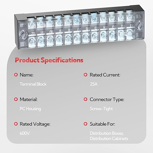 GAGIRA 6 Sets Terminals Block Strips, 6Pcs 25A 600V 12 Positions Screw Terminal Block + 12Pcs Insulated Terminals Barrier Strip + 70Pcs Wire Connector + Screwdriver