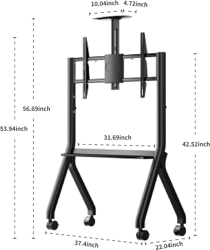 Sylvox Outdoor TV Rolling Cart, Heavy-Duty Y-Type Mobile TV Stand for 43–55 inch TVs, Weatherproof Alloy Steel, 360° Locking Wheels, Outdoor TV Cart with Adjustable Shelf, Fits VESA 100×100 to 700×500