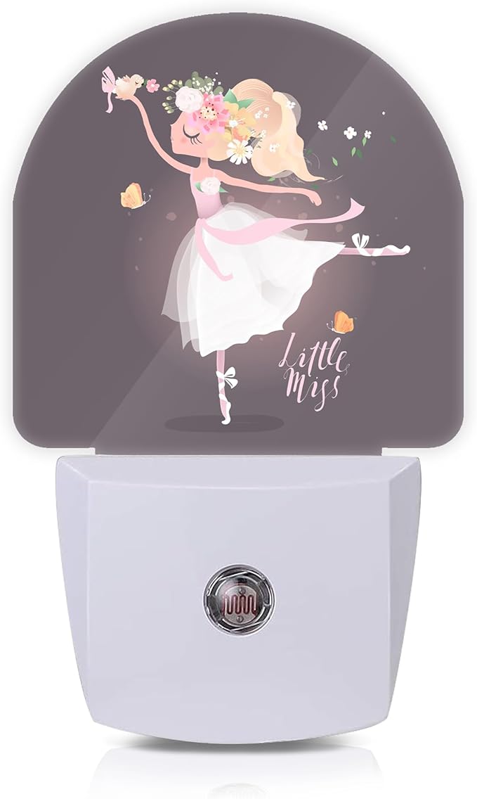 Axxitude Ballet Girl Flower Butterfly Night Lights Plug into Wall for Girls Boys Room,Night Light LED Lamp Dusk to Dawn Sensor Round Lamp for Bedroom Bathroom Hallway Home Wall Decor Nightlight
