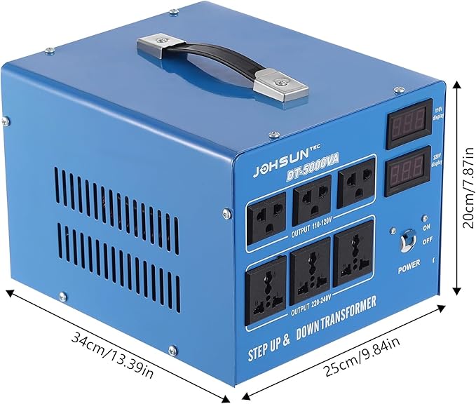 5000W Voltage Converter Auto Transformer Duty Step Up/Down Power Converter Transformer 110/120/220/240V with 3 US Outlets,3 Universal Outlets, LCD Display, Circuit Breaker Protection (DT-5000VA)