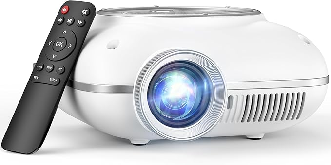HOMPOW Mini Projector with Two -Way Bluetooth, Portable Projector for Home Theater Use, Support 1080P for Outdoor Projector/Movie Projector Compatible with HDMI, USB, Laptop, TV Stick (White)