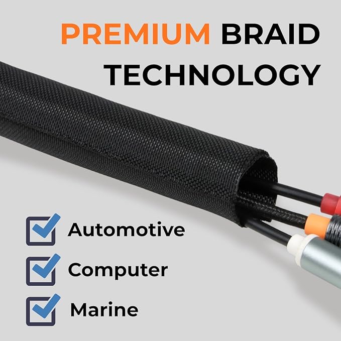 HOLED 5/8 inch Split Braided Cable Management Sleeve for USB Cable Power Cord Audio Video Cable, Wire Loom Cord Protector from Cat Dog Chewing (Black, 10FT)