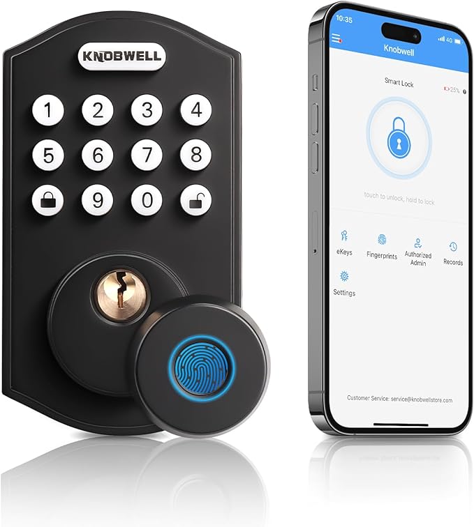 KNOBWELL Fingerprint Door Lock, Smart Keypad Deadbolt, Keyless Entry Lock for Front Door - Auto Lock - Easy Installation - Matte Black