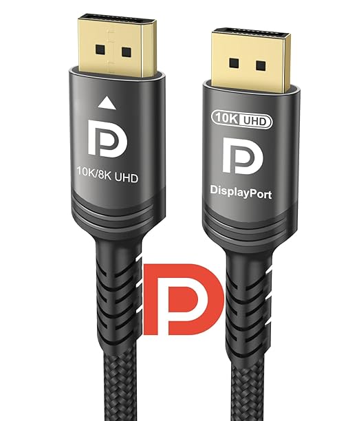 Ubluker 10K 8K DisplayPort 2.1 Cable 54Gbps 25 FT, Certified DP to DP Cord 4K 240Hz 165Hz 144Hz 120Hz 10K 8K 120Hz Nylon Braided UHBR HDCP2.3 FreeSync G-Sync RTX5090 Gaming Monitor PC Projector