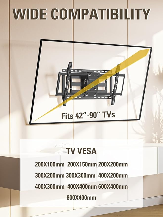 Mounting Dream TV Wall Mount TV Bracket for Most 42-90 Inch TV, Pre-Assembled Full Motion TV Mount with Articulating Arms, Max VESA 800x400mm 132 lbs. Loading, Fits 16", 18", 24" Studs, MD2298-XL