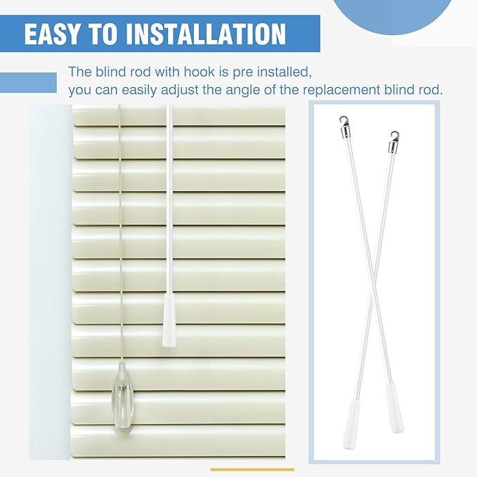 Bokon 2 Pieces White Fiberglass Blind Wand Vertical Blinds Stick Replacement with Hook and Handle for Window Opener Accessory(17 Inch)