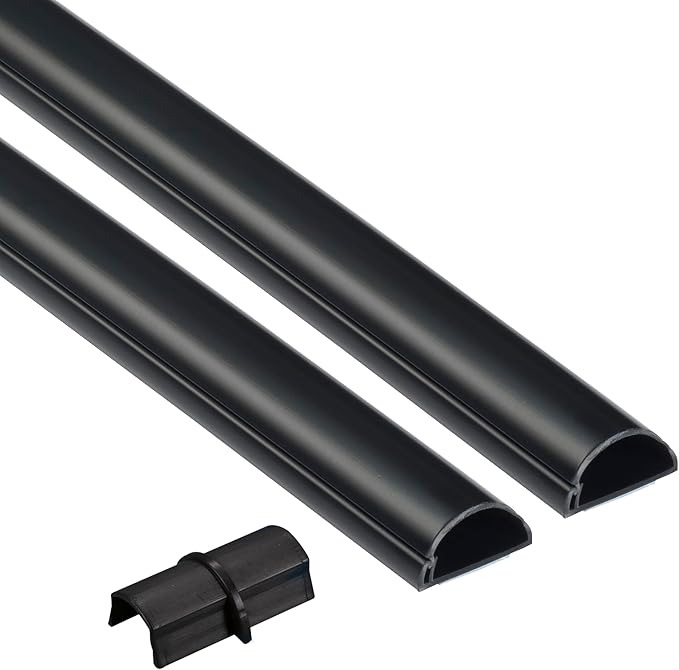 D-Line 31.4in TV Cord Hider, Patented Half Round Cable Cover, Hide Wall Mount TV Wires, Hinged One-Piece Cable Concealer, Adhesive, Decorative Raceway - 2X 1.18in W x 0.59in H x 15.7in L - Black