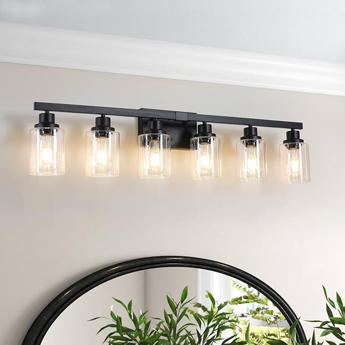 DIKAIDA 6-Light Black Vanity Lights 38'' Modern Bathroom Vanity Lighting Fixtures Above Mirror， Industrial Matte Bathroom Light Fixtures, Bath Wall Light Fixtures, Black Wall Sconces