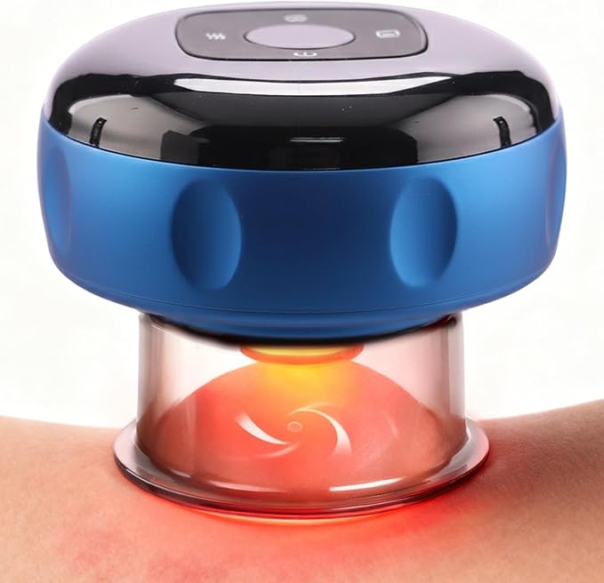 Red Light Cupping Therapy, 5 In 1 Smart Electric Cupping Device Kit for Massage Therapy, 12 Suction & Temperature Levels Massager, Infrared Therapeutic Heat for Back, Shoulder, Muscle Relief (Blue)