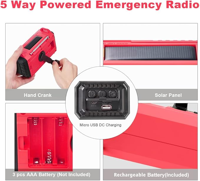 Weather Radio NOAA Alert with Battery Backup 18500mWh, Portable AM FM Shortwave Radio Solar Hand Crank, Flashlight Cellphone Charger, SOS Alarm, Compass, Headphone Jack for Home Outdoor Emergency