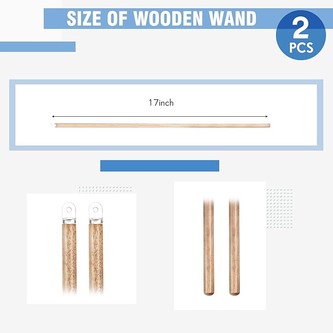 Bokon 2 Pieces Blind Wand Vertical Blinds Stick Replacement with Hook and Handle for Window Opener Accessory (Wood,17 Inch)