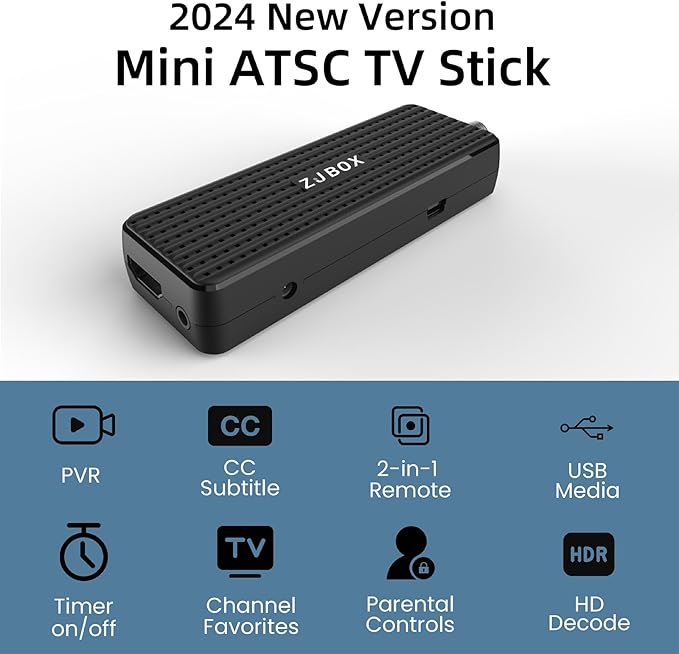 ZJBOX Digital Converter Box for TV,1080P ATSC tv Tuner Box with hdmi Output and 3RCA Cables Hidden Behind TV，with Power Adapter，2-in-1 Remote，TV Program Recording&Playback,USB Media Player