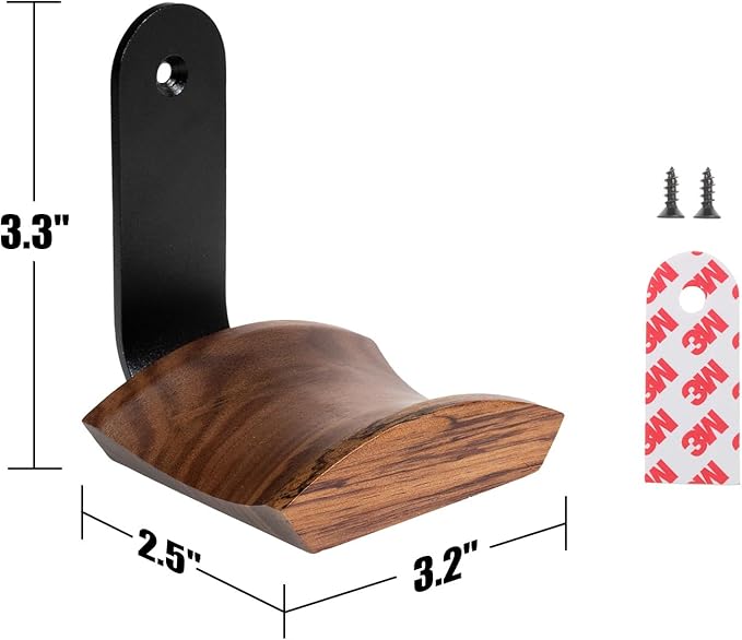 Mt.Jun Walnut Wood Headphone Wall Mount Holder, with VHB Adhesive Tape and Screw, Holds 10 lbs (Black & Walnut Wood)