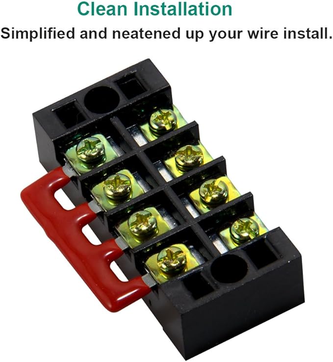 MILAPEAK Terminal Blocks - 12pcs (6 Sets) 4 Positions Dual Row 600V 25A Screw Terminal Strip Blocks with Cover, Pre-Insulated 400V 25A 4 Positions Barrier Strip Black & Red