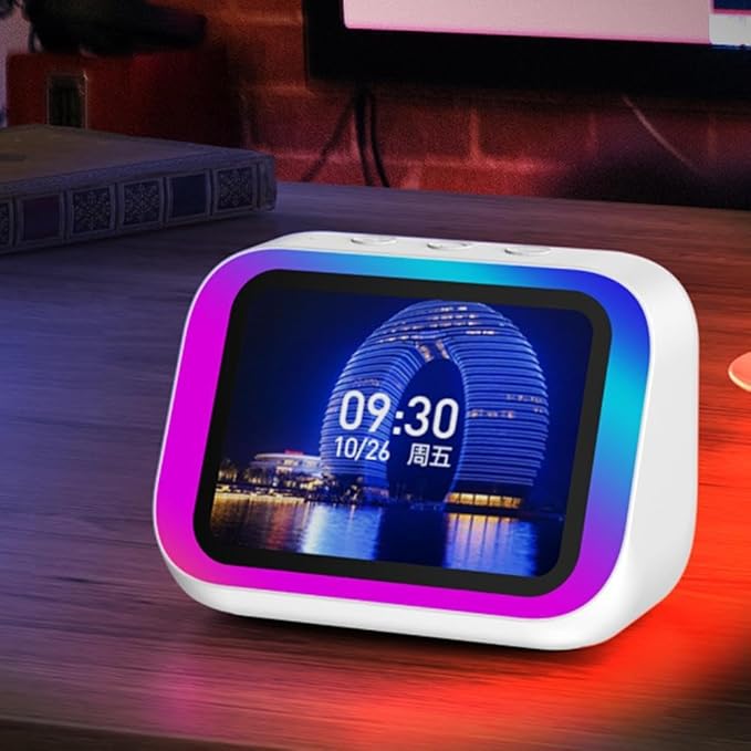 Felvoro White Smart Alarm Clock with Wireless Bluetooth 5.4 Speaker & Dynamic RGB Light,Hi-fi Stereo Sound,Hd Large Screen Display