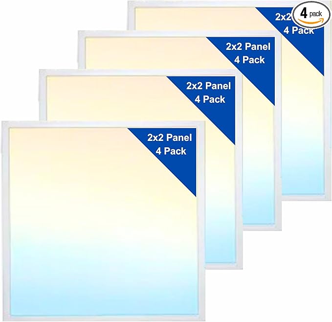2x2 LED Flat Panel Lights for Drop Ceiling, Troffer Replacement Light Fixture, 4400 LM, Selectable Features, 20W/25W/30W/35W/40W, 3000K/3500K/4000K/5000K/6500K, Dimmable (0-10V) ETL/DLC (4-Pack)