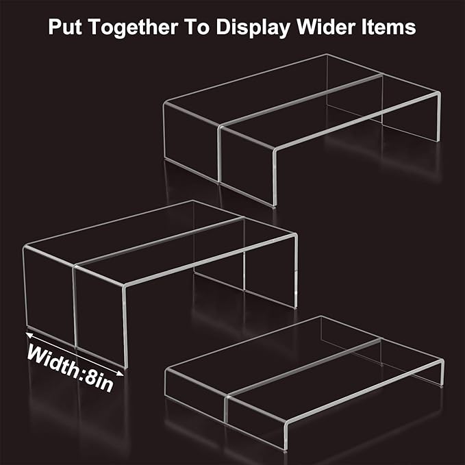 Blaithom Acrylic Display Riser Stand,6Pcs 12'' Length Tier Display Stands, Thickened to 0.2''(5mm) Acrylic Shelf Risers for Perfume Display,Risers for Buffet Table,Cupcake Stand,Pop Figurines,Tumbler,Food