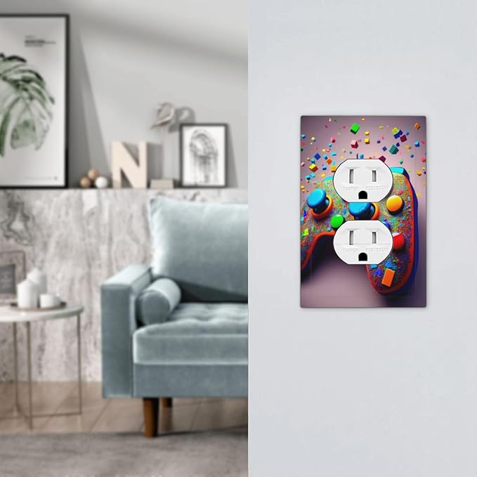 Bvtewkhz Videos Game Controller Duplex Outlet Decorative Light Switch Covers Electrical Faceplate Switchplates for Bathroom Kitchen Home