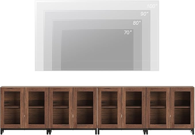 WAMPAT Modern TV Stand with Glass Doors for 120 inch TVs, 4 in 1 Entertainment Center Console with Adjustable Shelves and Metal Base for Living Room, Bedroom, Brown